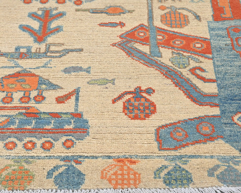 3x5 Beige Kuba Afghan Hand Knotted Wool Area Rug